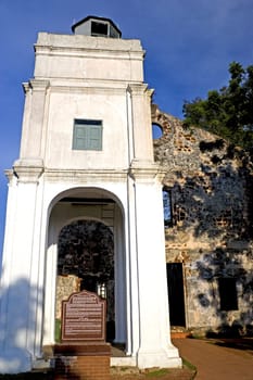 Ruins of St. Paul's Church, originally built by the Portuguese in 1521 and sunsequently taken over by the Dutch and the British at the UNESCO World Heritage site of Malacca, Malaysia.