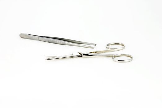 Surgical equipment on a white background. 