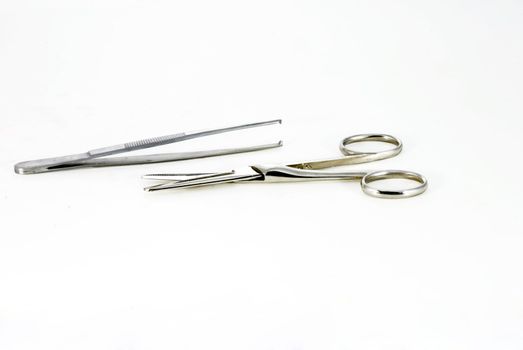 Surgical equipment on a white background. 