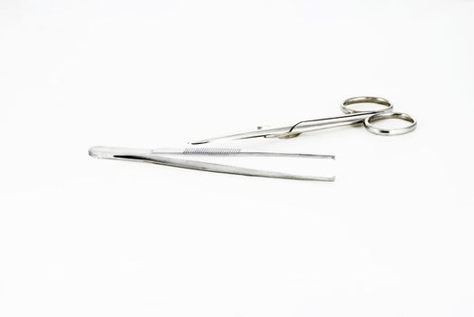 Surgical equipment on a white background. 