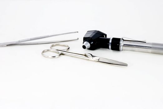 Surgical equipment on a white background. 
