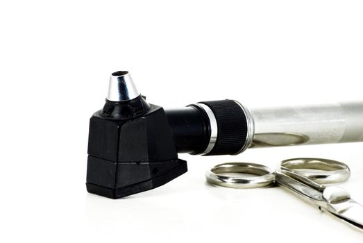 Isolated metal Otoscope on a white background