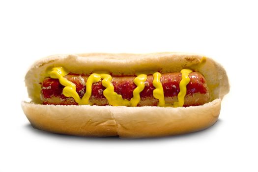 Hotdog in a bun with yellow mustard