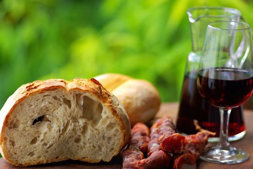 Meat bread and wine, manufacture caretaker,Portugal.