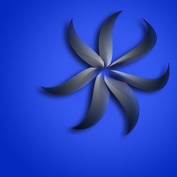 An abstract floral in black and gray floating on a blue background.