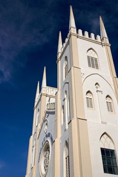 St. Francis Xavier's Church, built in 1849 and still being used at the UNESCO World Heritage site of Malacca, Malaysia.