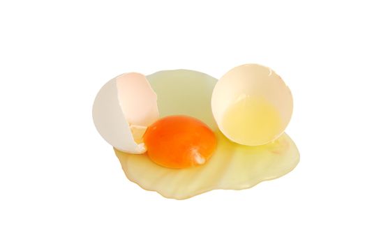 White egg broken on white background