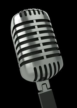 Classic microphone against a black background. 3D render.