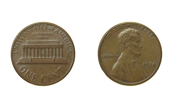 One Cent coin isolated over a white background