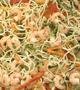 Spaghetti with shrimps and vegetables for a supper
It is possible to use on packing