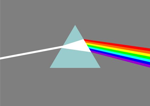 Glass prism dispersing white light into rainbow colours