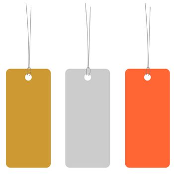 Gold, silver and broze price tag or address label with string