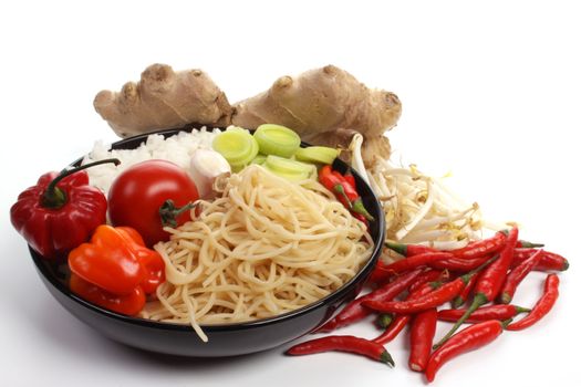 Chinese food with ingredients to make a meal