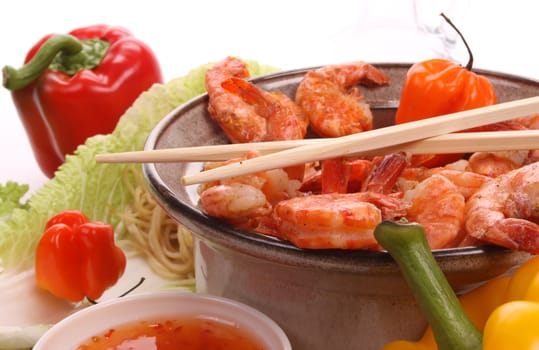 Chinese food with ingredients to make a meal