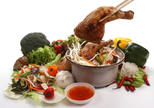 Chinese food with ingredients to make a meal