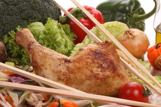 Chinese food with ingredients to make a meal