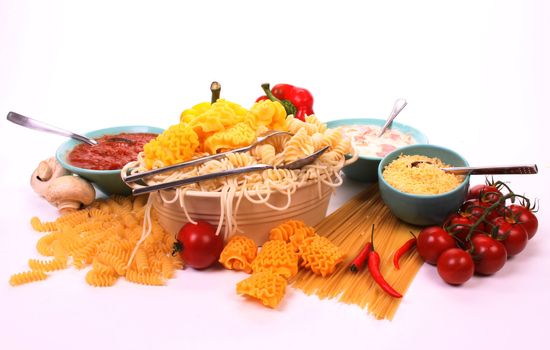 Italian pasta and the ingredients to make a meal