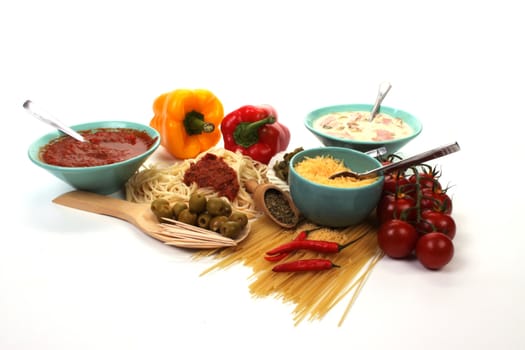 Italian pasta and the ingredients to make a meal