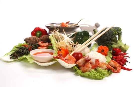 Chinese food with ingredients to make a meal