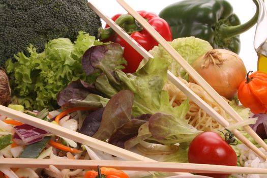 Chinese food with ingredients to make a meal
