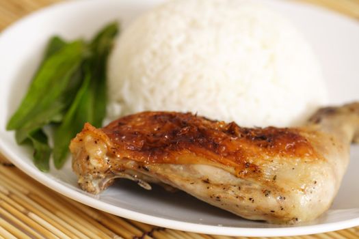 Chicken rice on a white plate