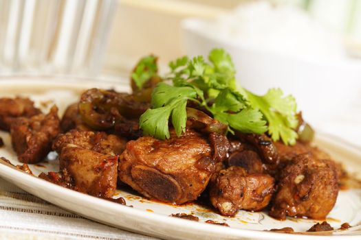 Pork spare ribs cooked in black bean sauce and green pepper