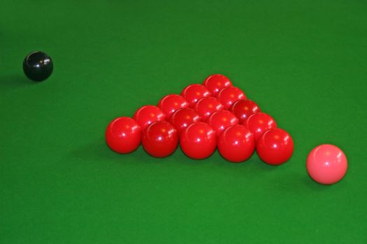 Snookers Balls set up on a snooker