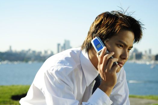 A businessman making a phone call