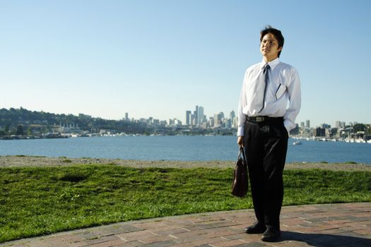 Businessman relaxing at an outdoor park