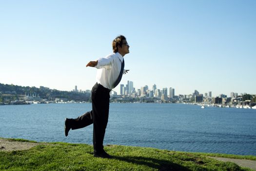 Businessman relaxing outdoor at a park