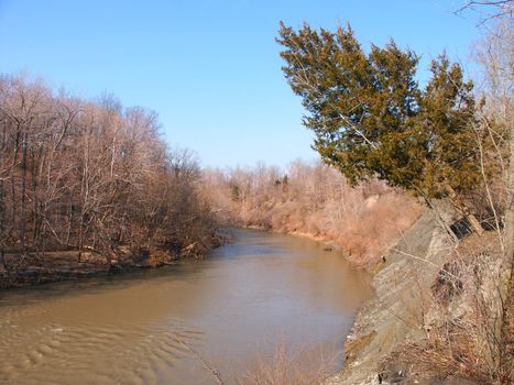 The Vermilion River flows high through Kickapoo State Park in Illinois