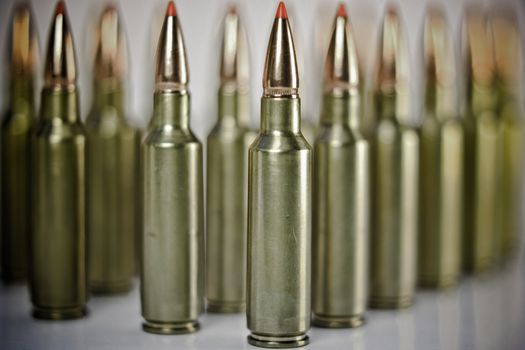 close up and depth of field in row of bullets