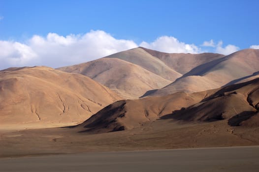 Landscape of mountains in the highlands of Tibet