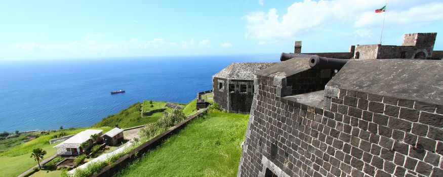 The walls of Brimstone Hill Fortress on the Caribbean island of St Kitts.
