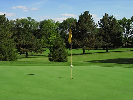 A photograph of a golf course in the afternoon.