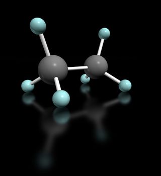 3D molecular model of ethane on black background