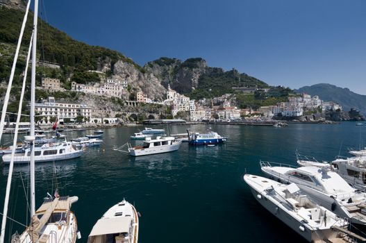 Amalfi Coast harbor with boat. Naples - Best of Italy