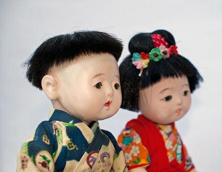 Couple of japanese children (ancient dolls), representation of love, friendshid and tenderness