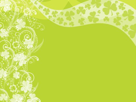 Happy St Patrick's Day Green Shamrock Leaves Swirls Background Illustration