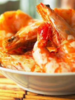 bowl of asian spicy prawns