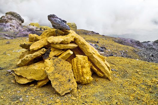 Group of block of stones in a sulfur mine