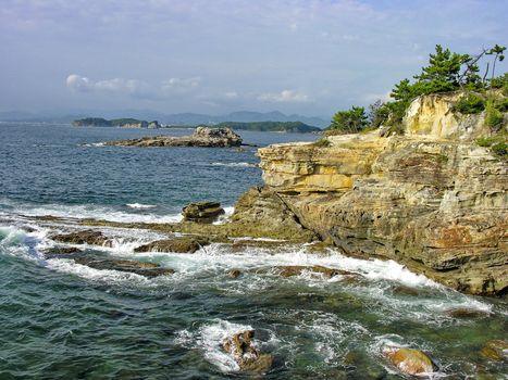 Sea landscape with waves in summer by the Japanese sea