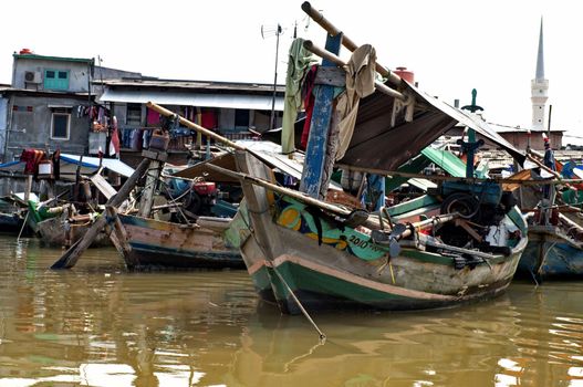 Slum on dirty canal in Jakarta Indonesia