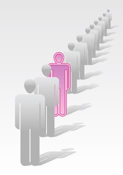 Men in line, waiting. Queue