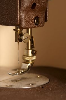 Antique sewing machine foot close up ,macro.