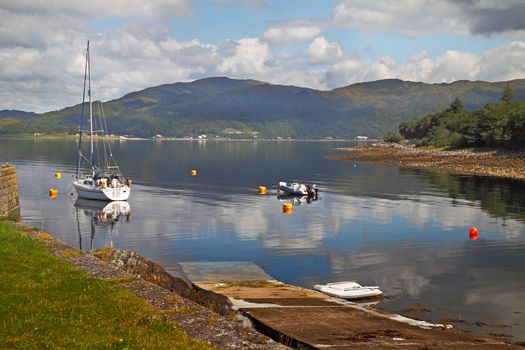 A slipway for launching boats on Loch Linnhe in Argyll and Bute, Scotland.