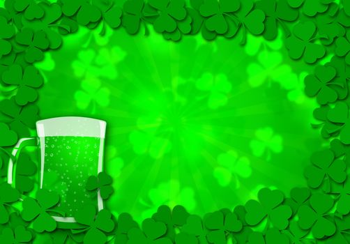 Happy St Patricks Day Shamrock Leaves Glass of Beer Background Illustration