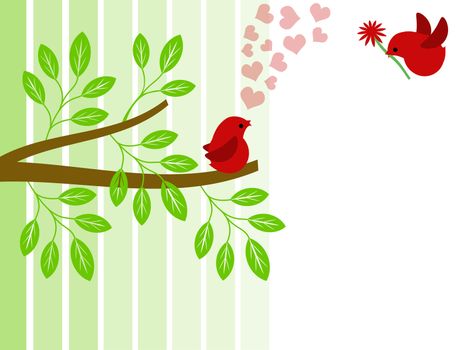 Pair of Red Love Birds for Valentines Day Illustration