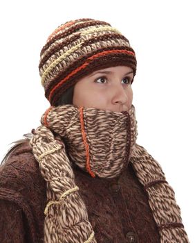 Young woman wearing knitwear clothes isolated against a white background.