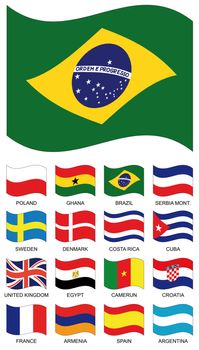 Vector Flag Collection. Poland, ghana, brazil, serbia montenegro, sweden, denmark, costa rica, cuba, united kingdom, egypt, camerun, croatia, france, armenia, spain, argentina